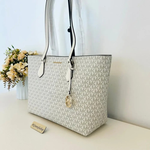 Michael Kors Sheila Large Signature Logo Tote Bag LT Cream MK - Picture 3 of 10
